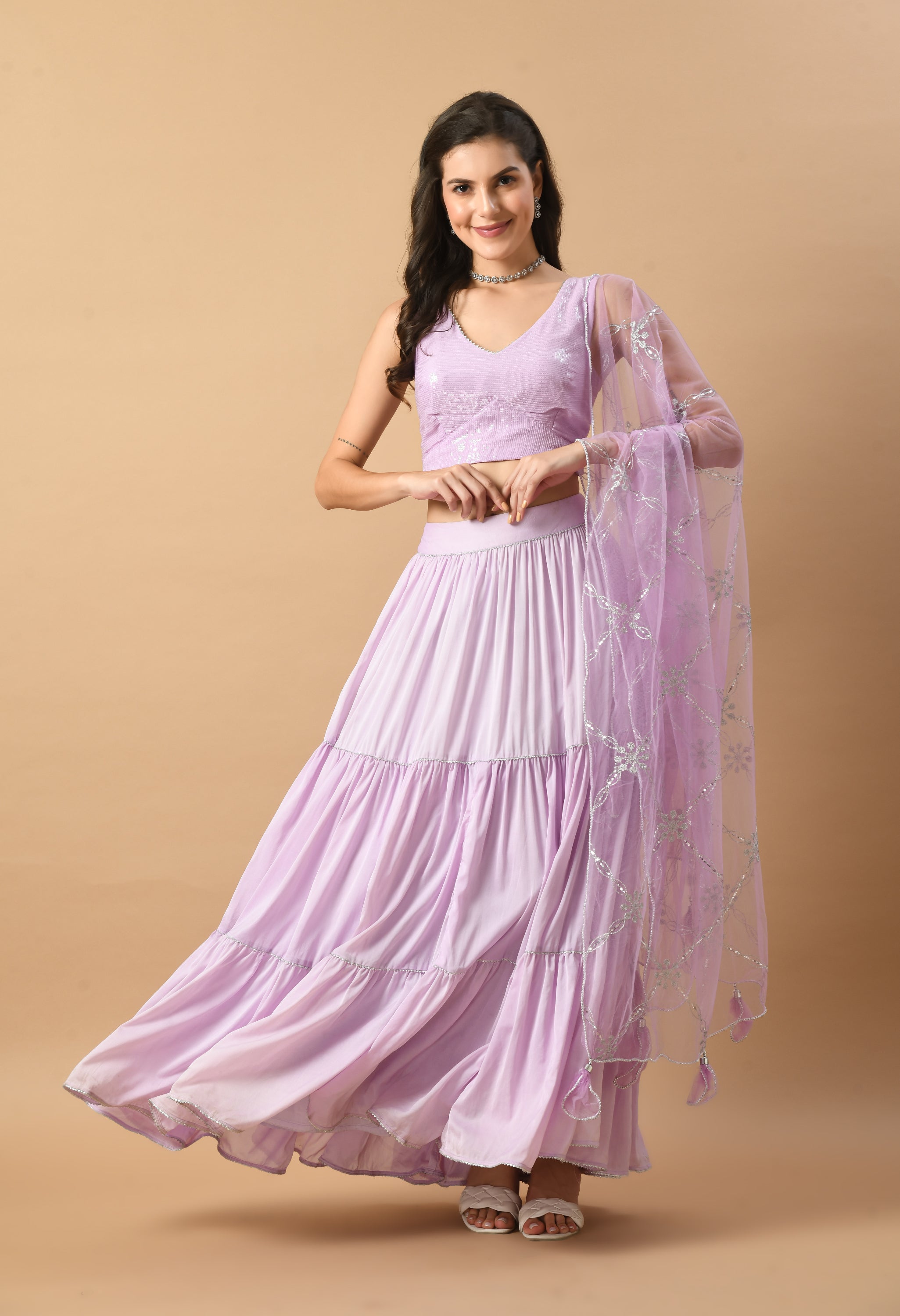 Lavender Tiered Lehenga