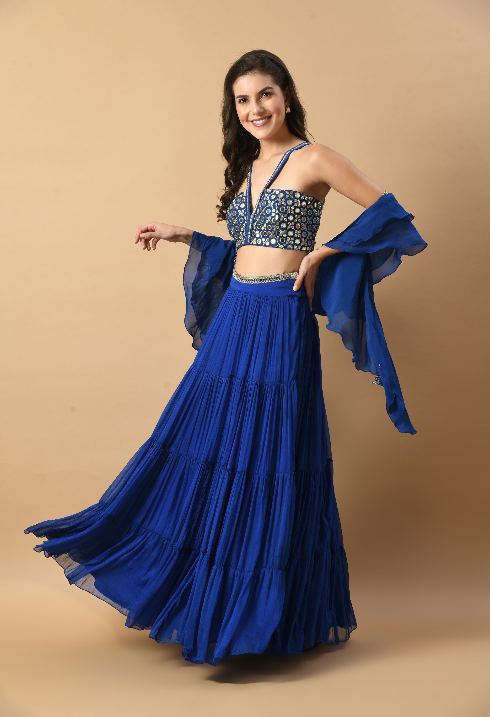 Blue Mirror Work Lehenga