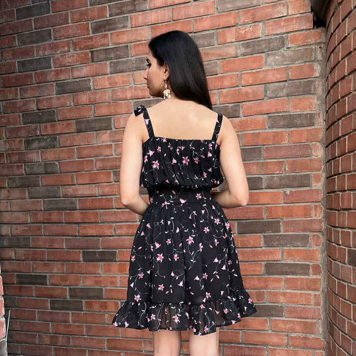 Black Floral Ruffle Dress