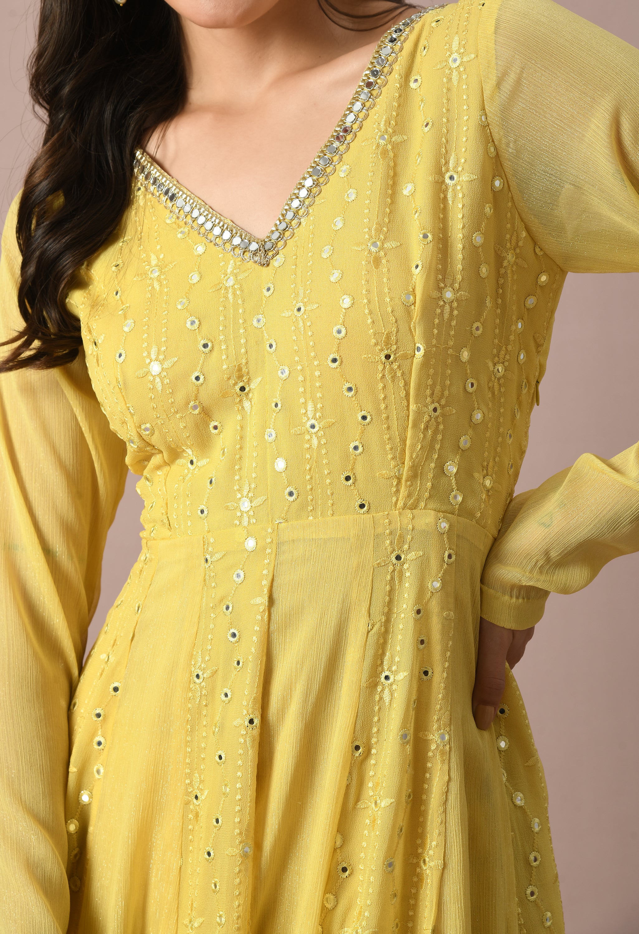 Yellow Mirror Work Anarkali