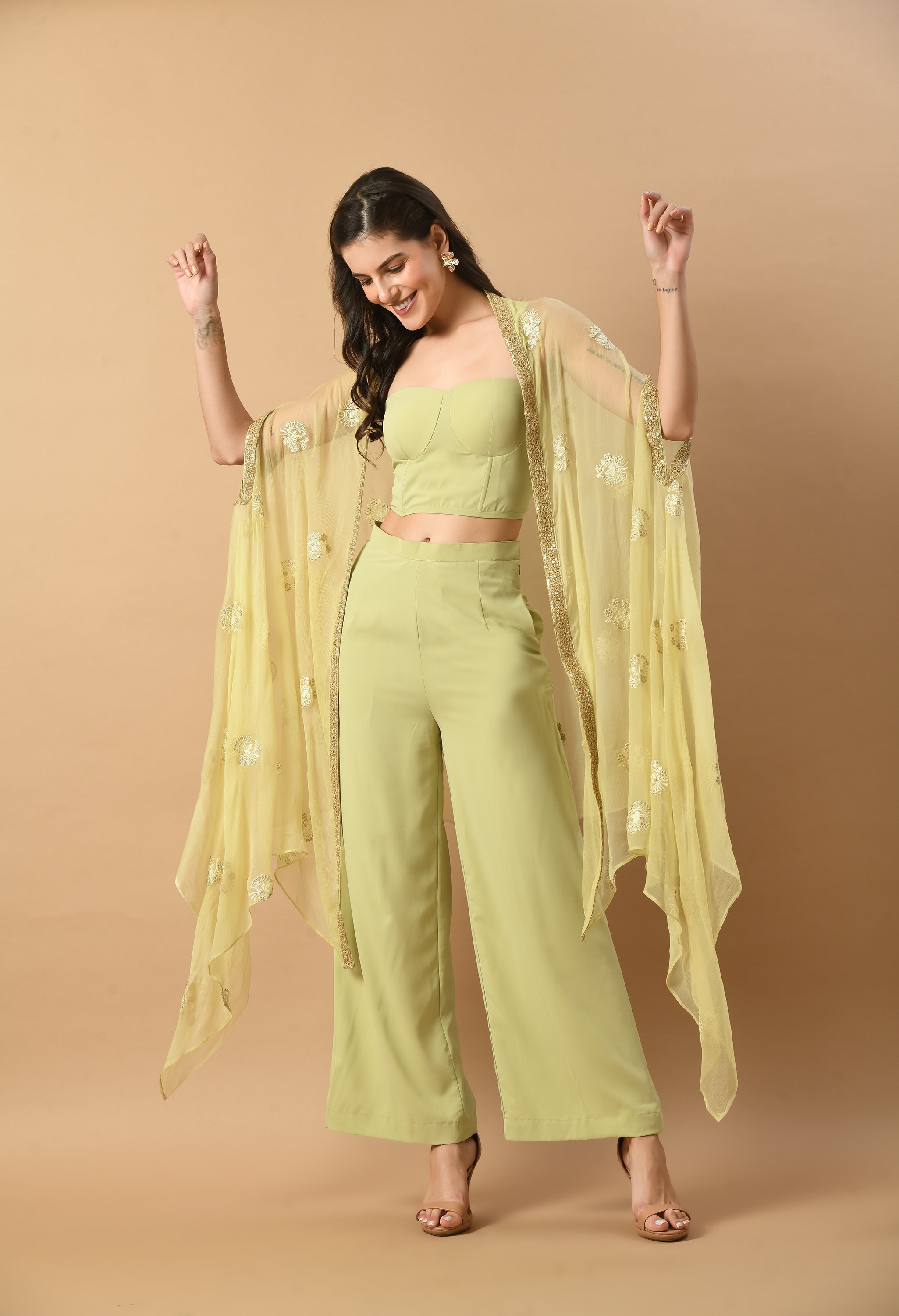 Pista Green Co-ord Set with Shrug