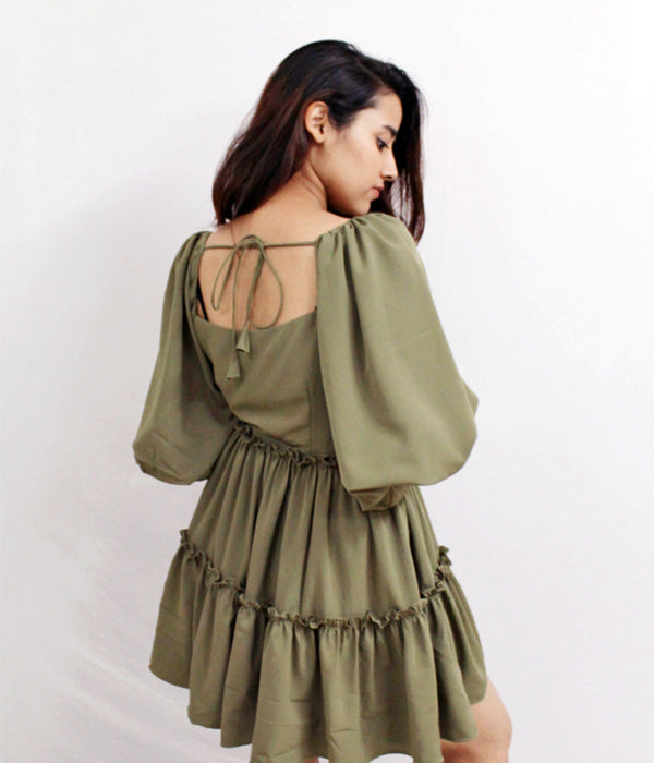 Olive Green Flare Dress