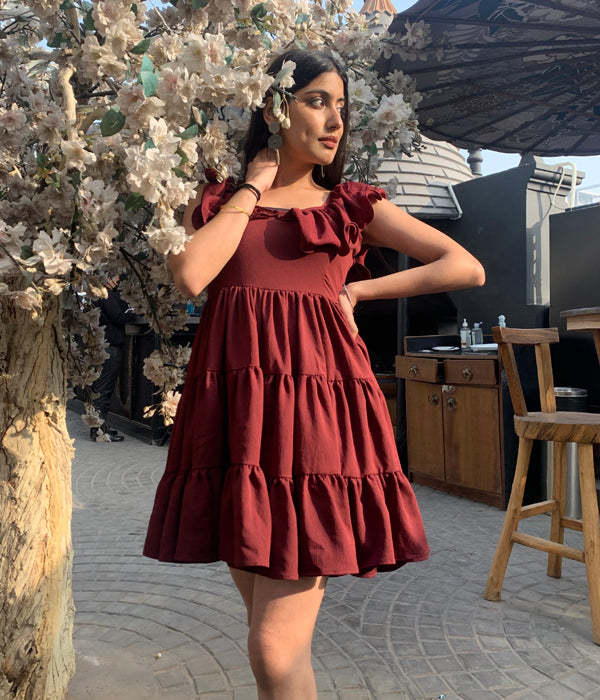 Maroon Ruffle Dress