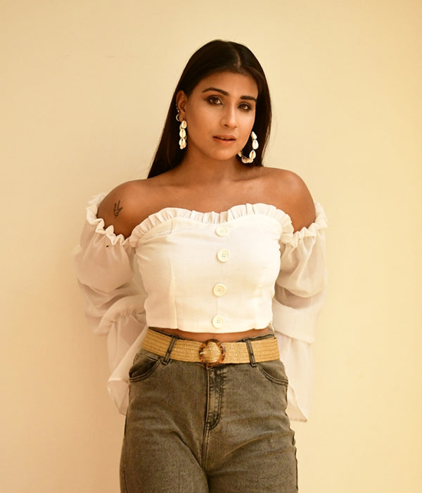 White Off Shoulder Crop Top