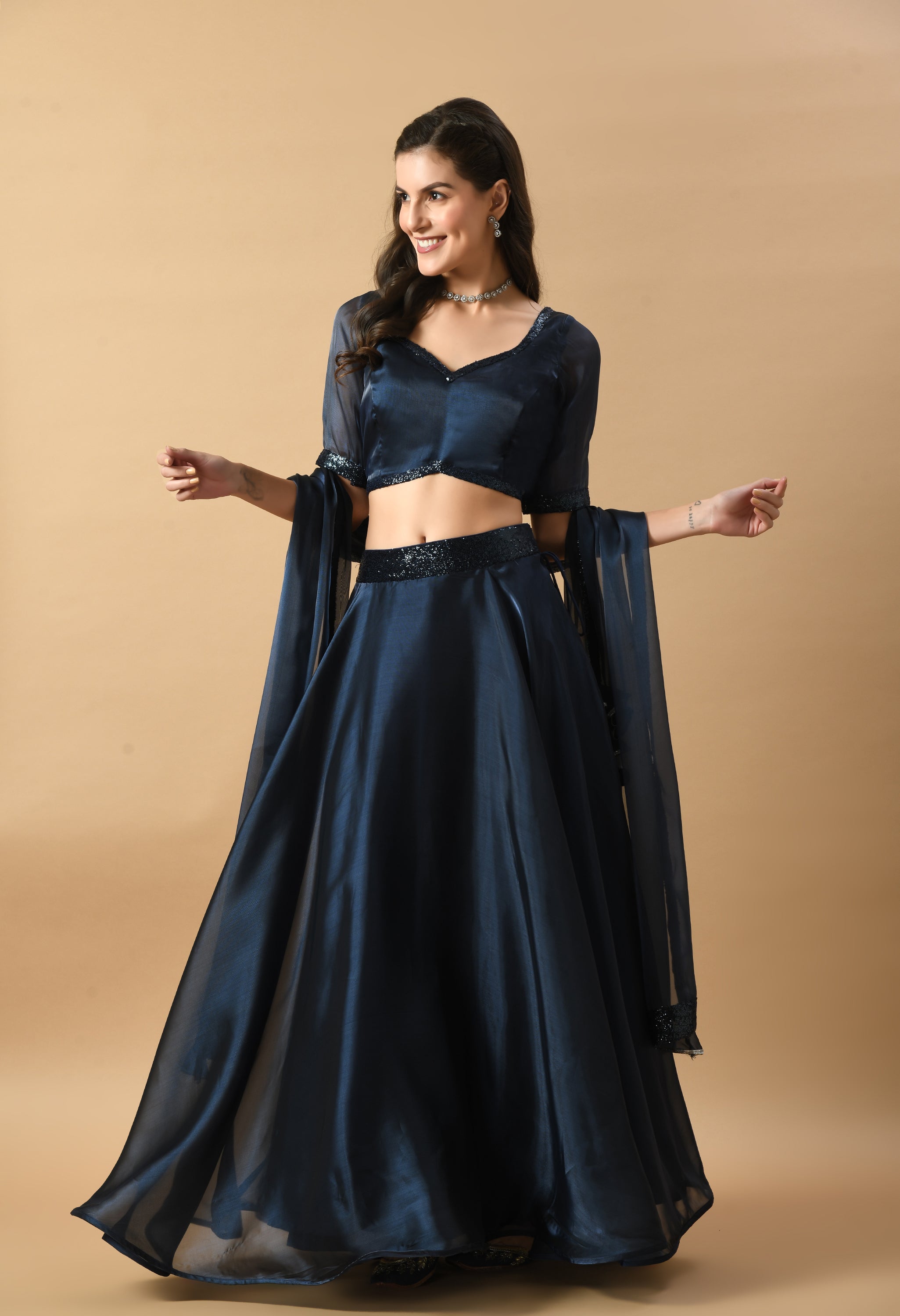 Blue Organza Lehenga