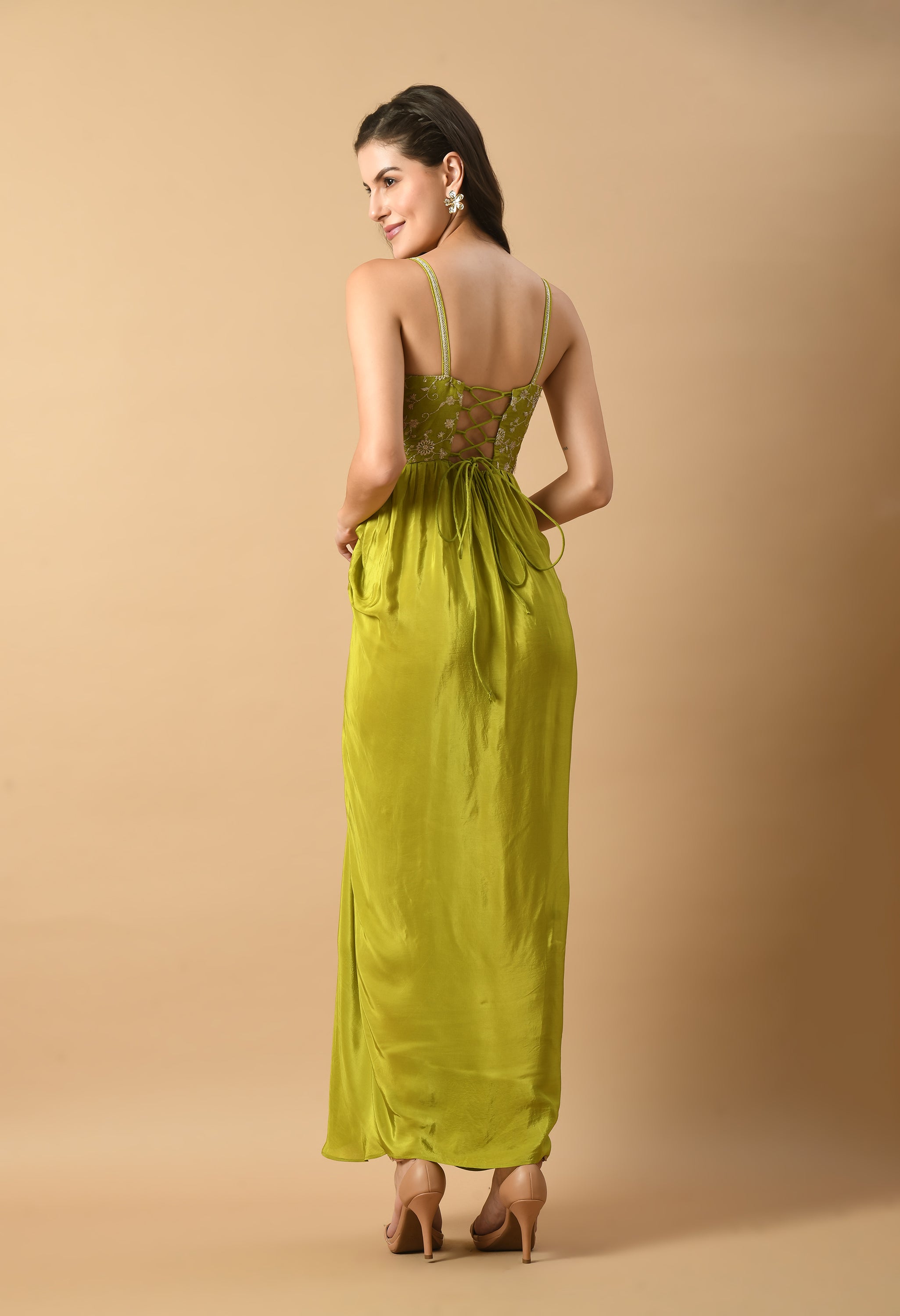 Green Draped Corset Dress