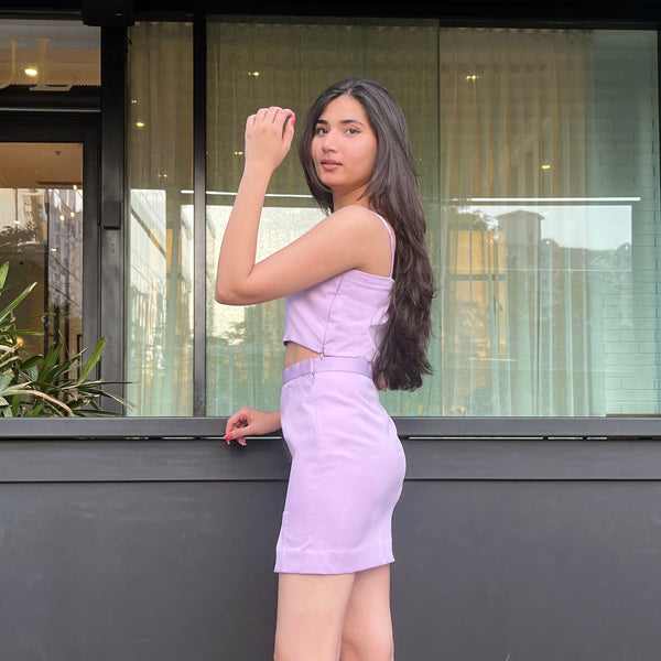 Lavender Top with Mini Skirt