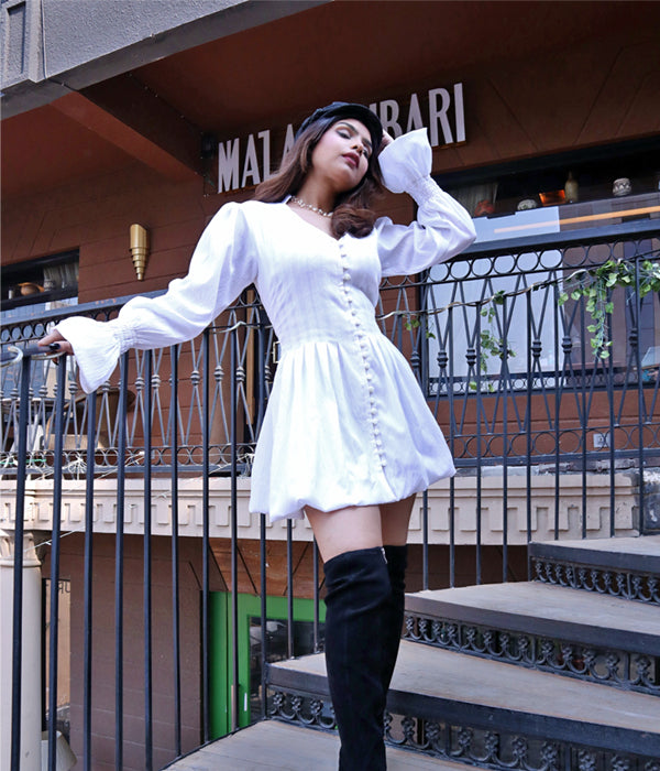 White Pleated Shirt Dress