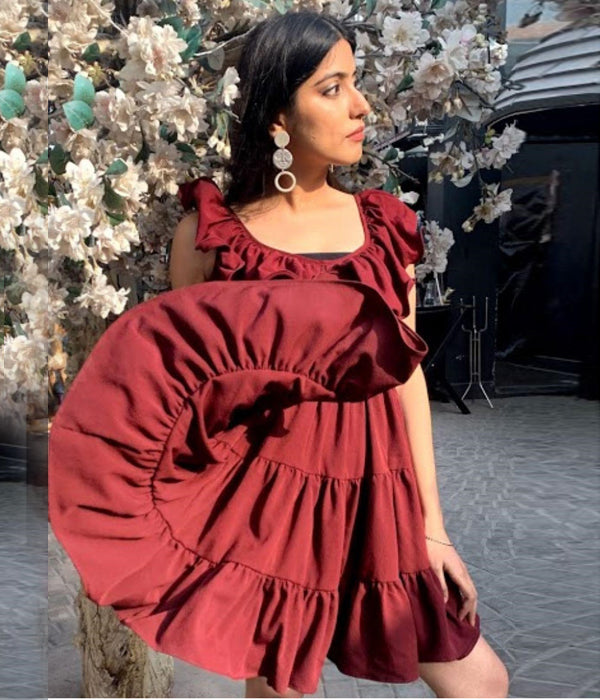 Maroon Ruffle Dress