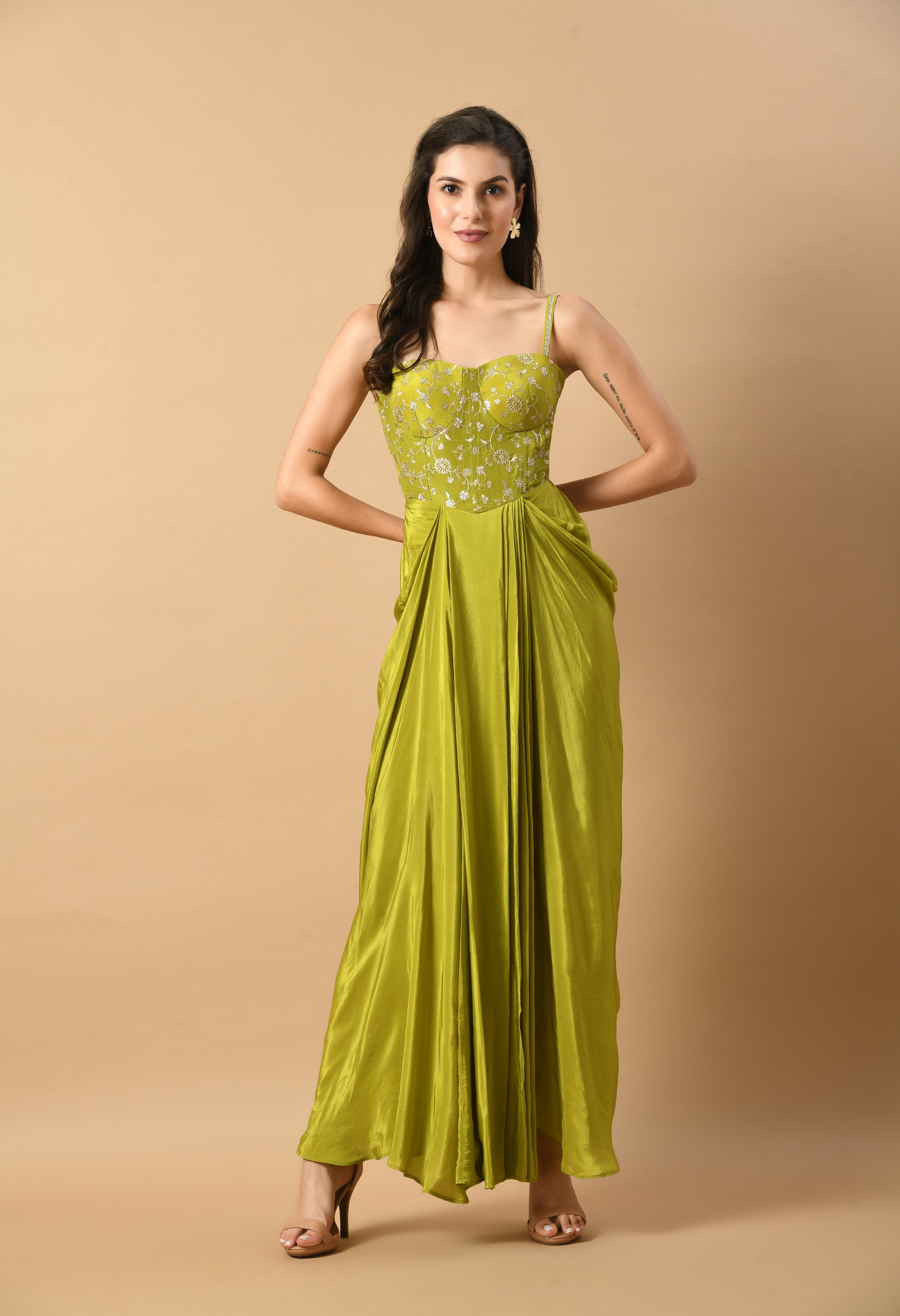 Green Draped Corset Dress