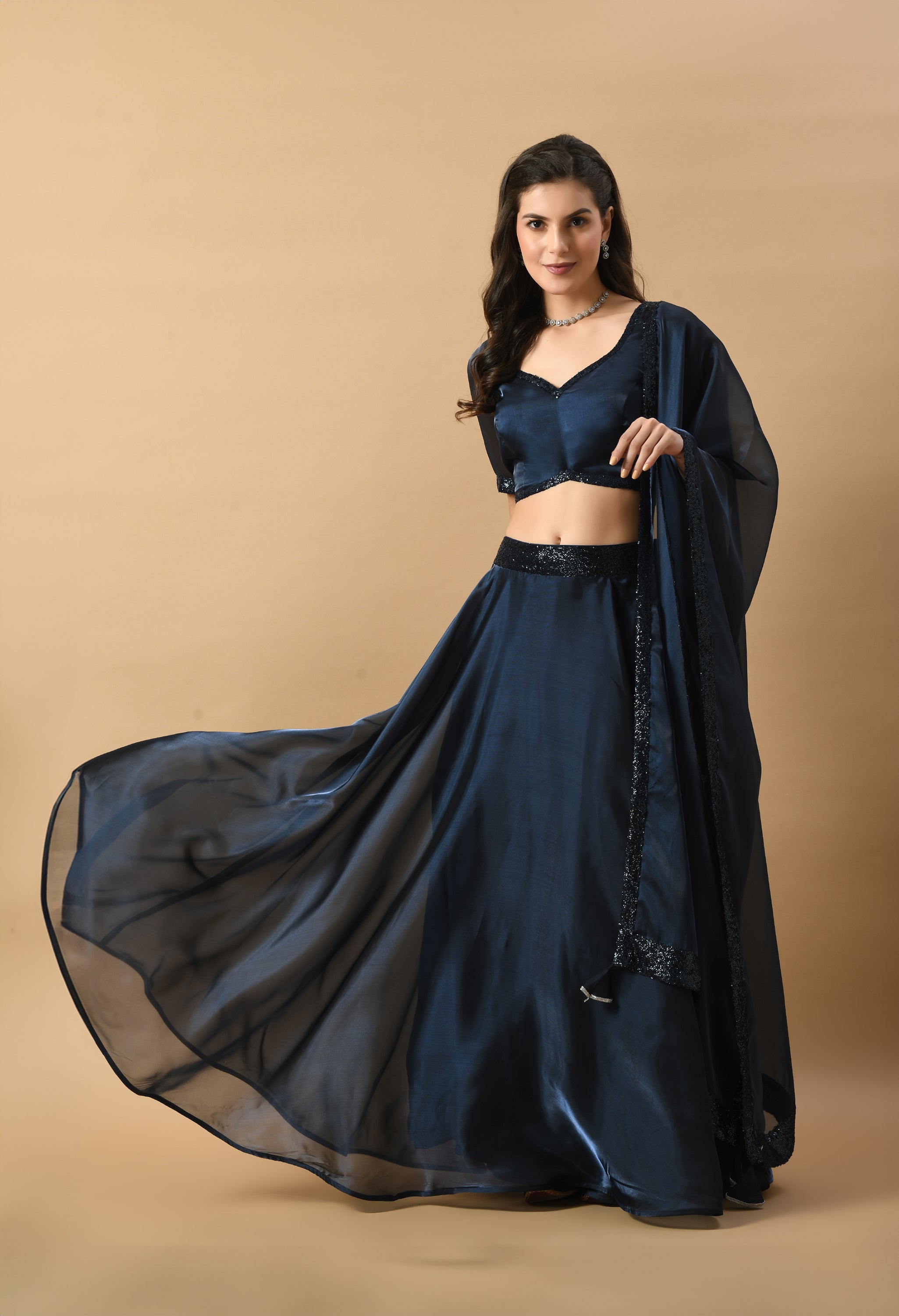 Blue Organza Lehenga