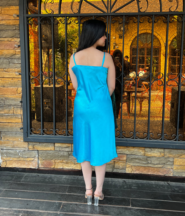 Aqua Blue Cowl Dress