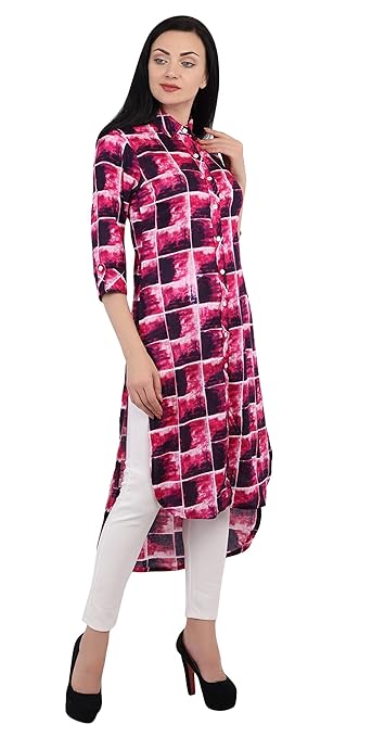 Pink Checks Printed Straight Kurti