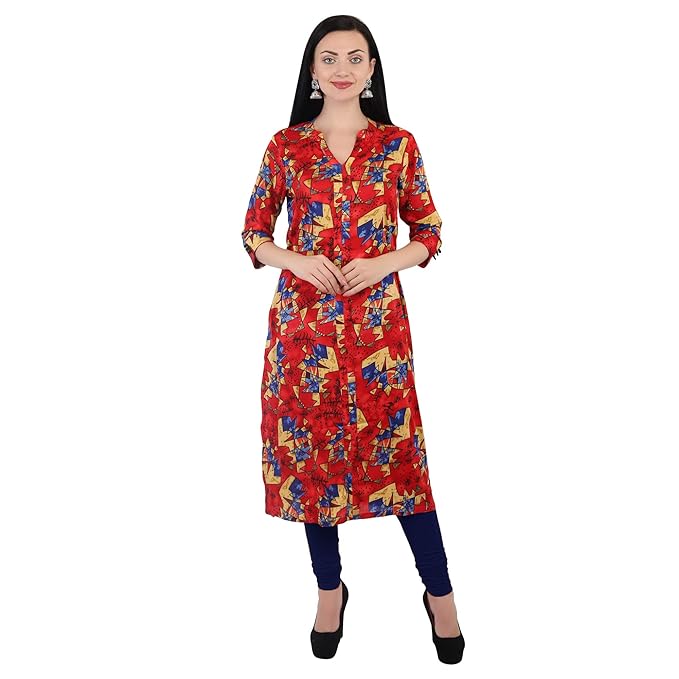 Geometric Print Straight Red Kurti