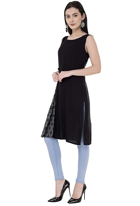 Black and Grey Rayon Kurti