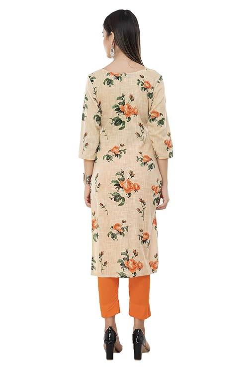 Beige Floral Kurti with Orange Trouser