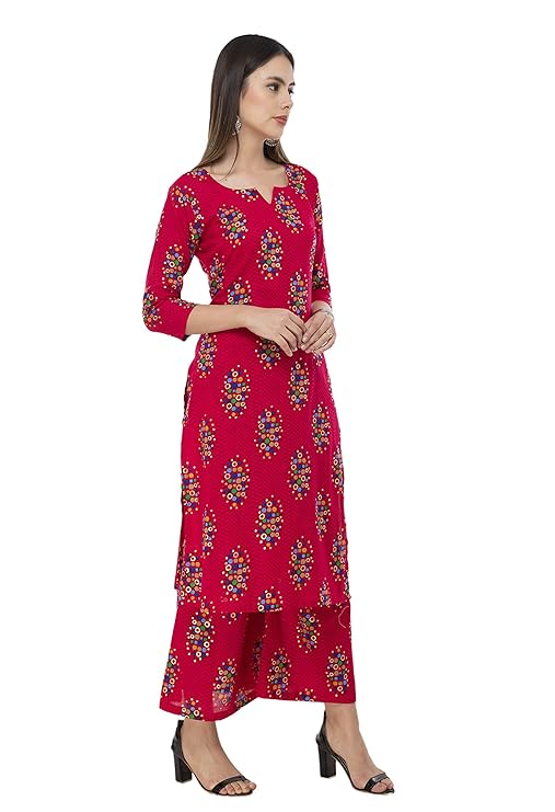 Pink Cotton Straight Kurta and Palazzo Set