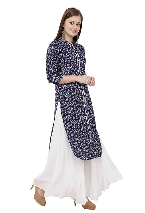 Blue Printed Cotton Straight Kurti