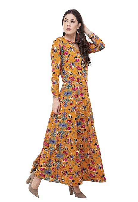 Mustard Printed Anarkali Kurti