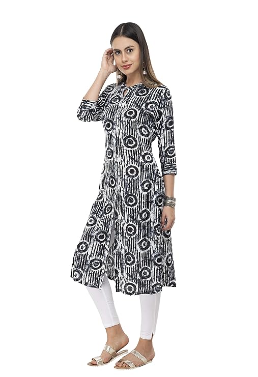 Black Cotton Printed Straight Kurti