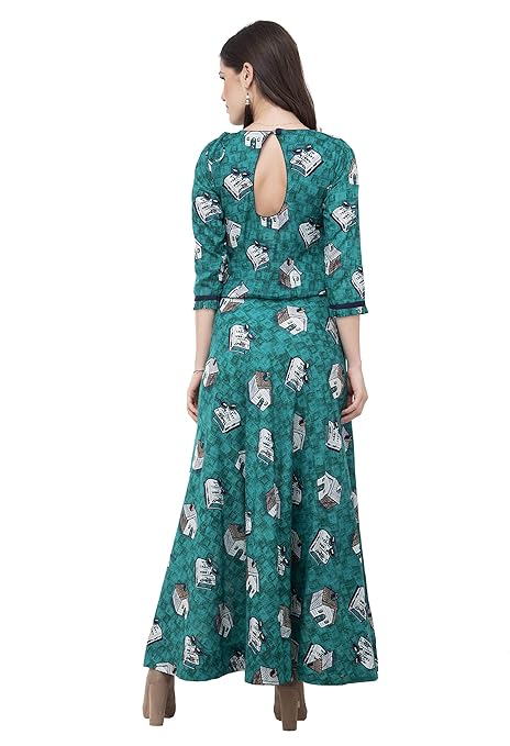 Green Printed A-Line Kurti