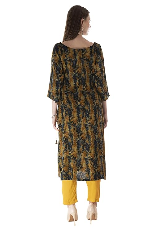 Mustard Printed Straight Kurti