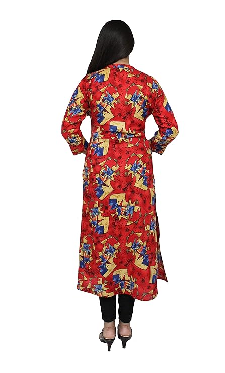 Geometric Print Straight Red Kurti