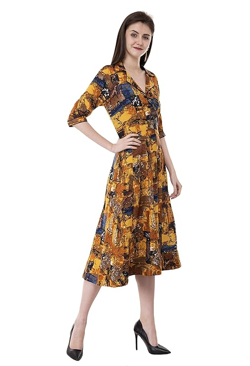 Mustard Printed Anarkali Style Kurti