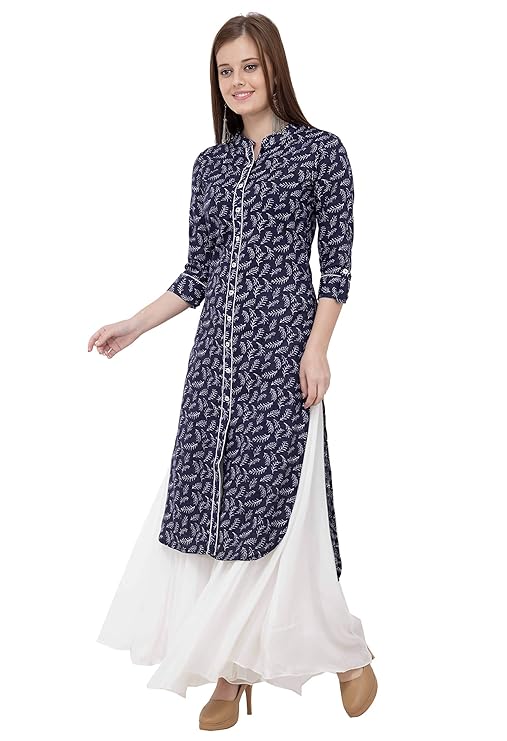 Blue Printed Cotton Straight Kurti