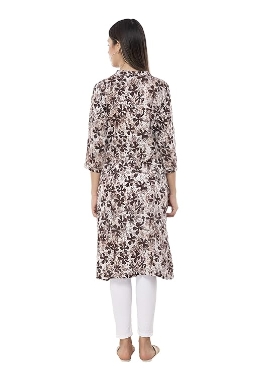 Brown Floral A-line Kurti