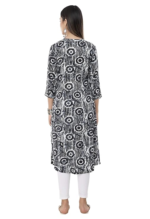 Black Cotton Printed Straight Kurti