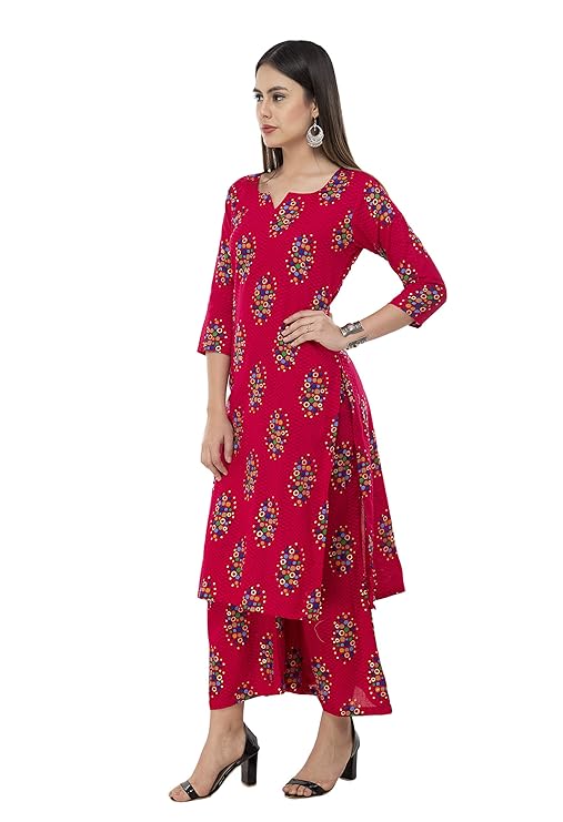 Pink Cotton Straight Kurta and Palazzo Set