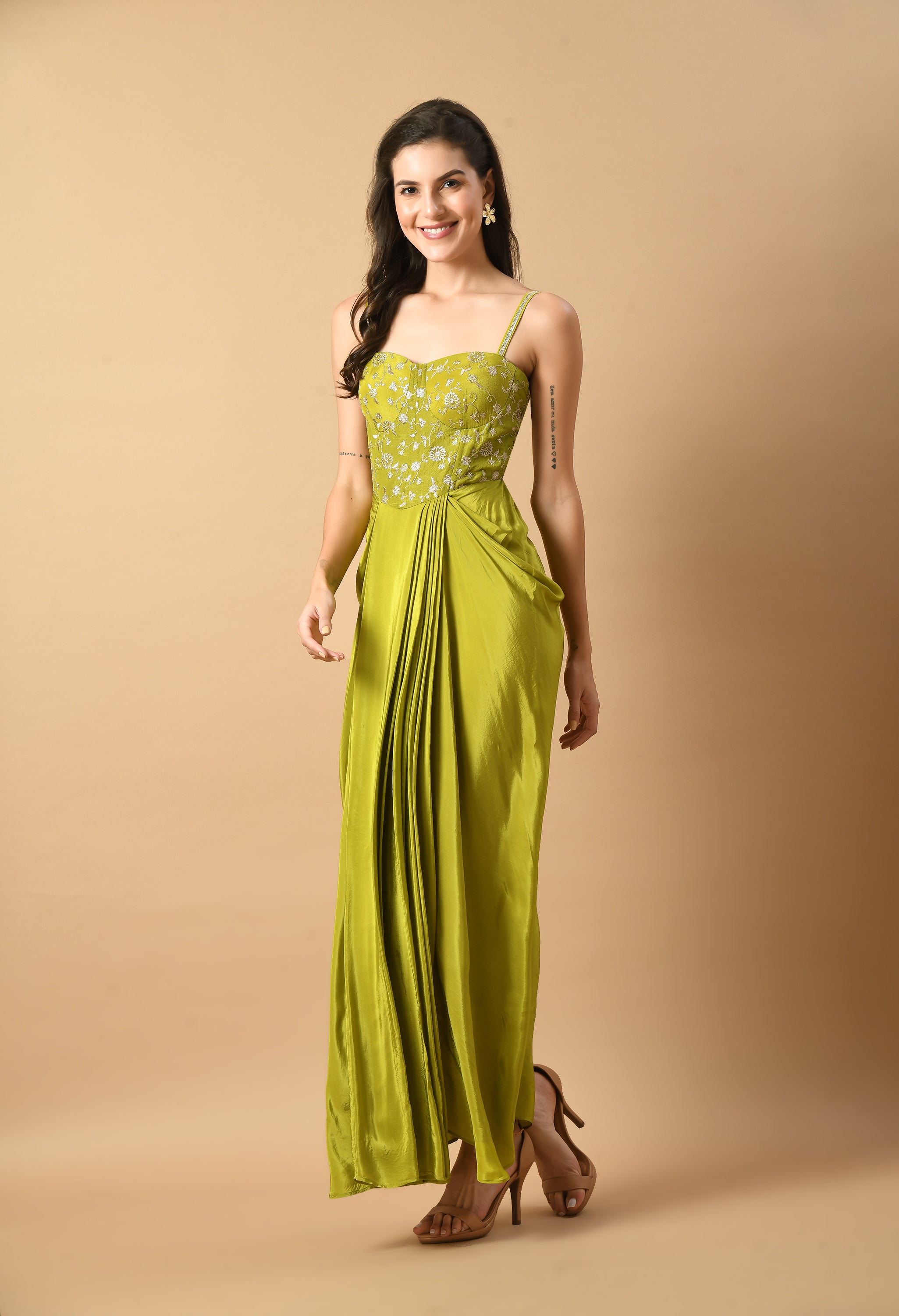 Green Draped Corset Dress