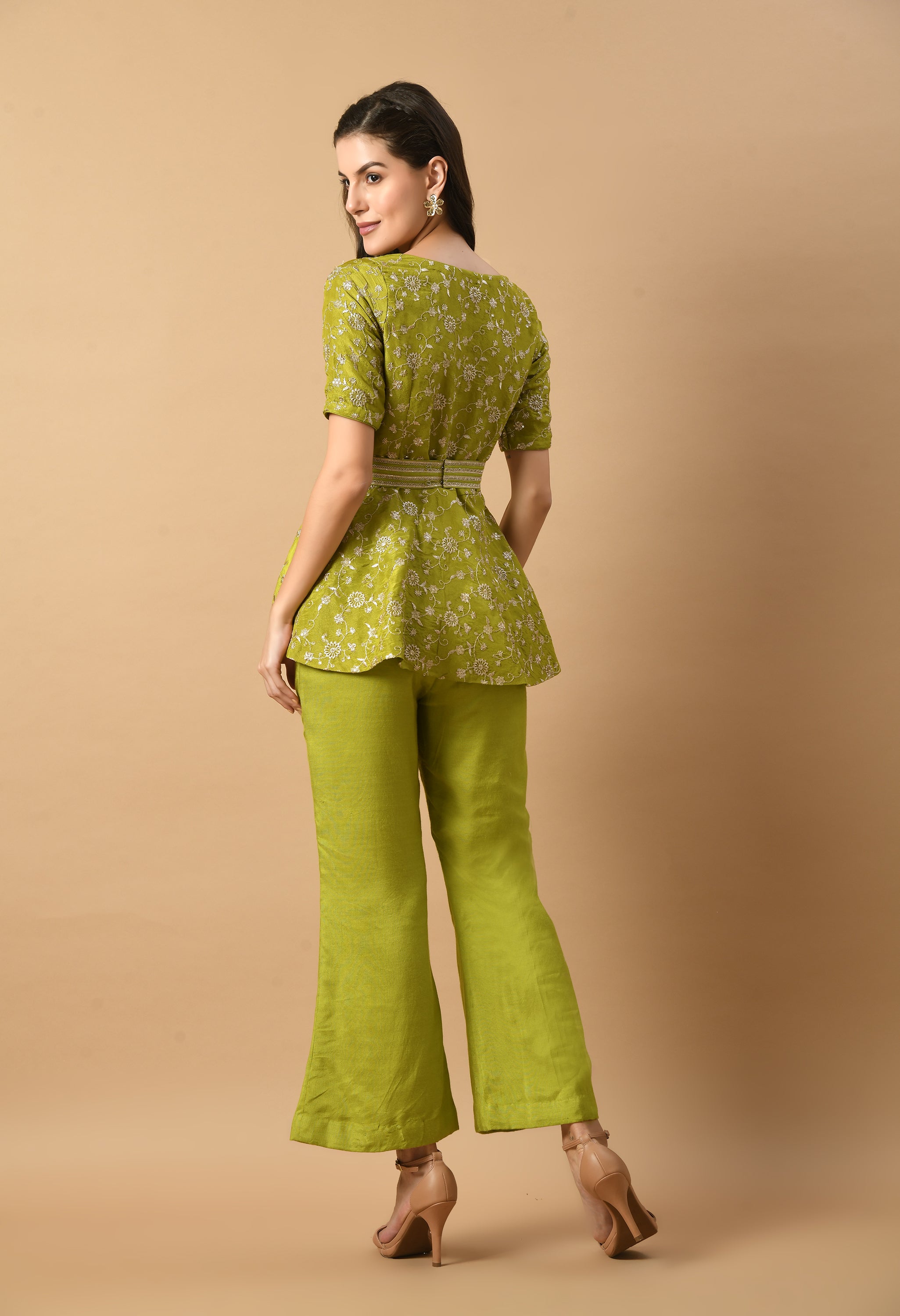 Green peplum Co-ord Set