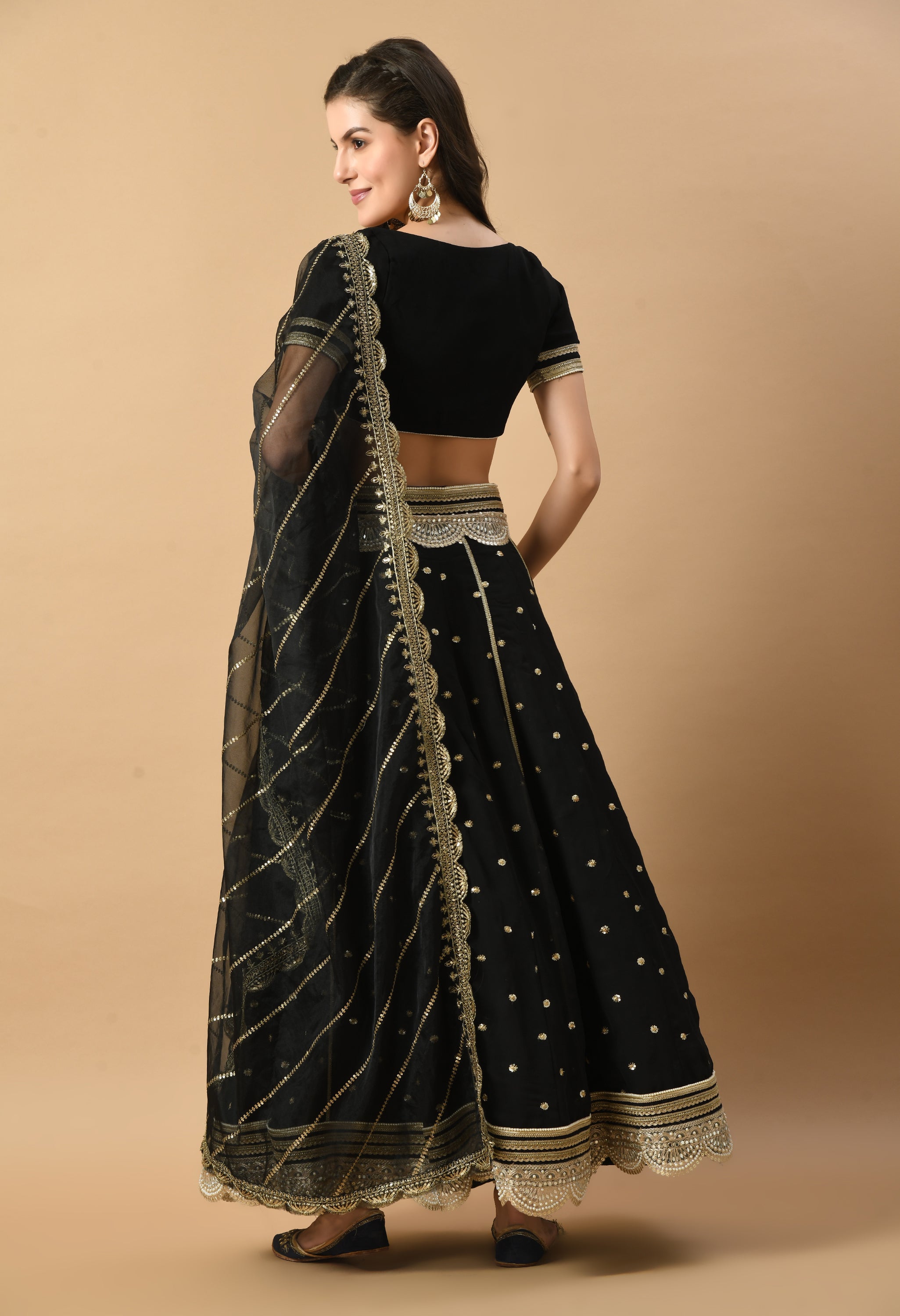 Black Embroidered Georgette Lehenga