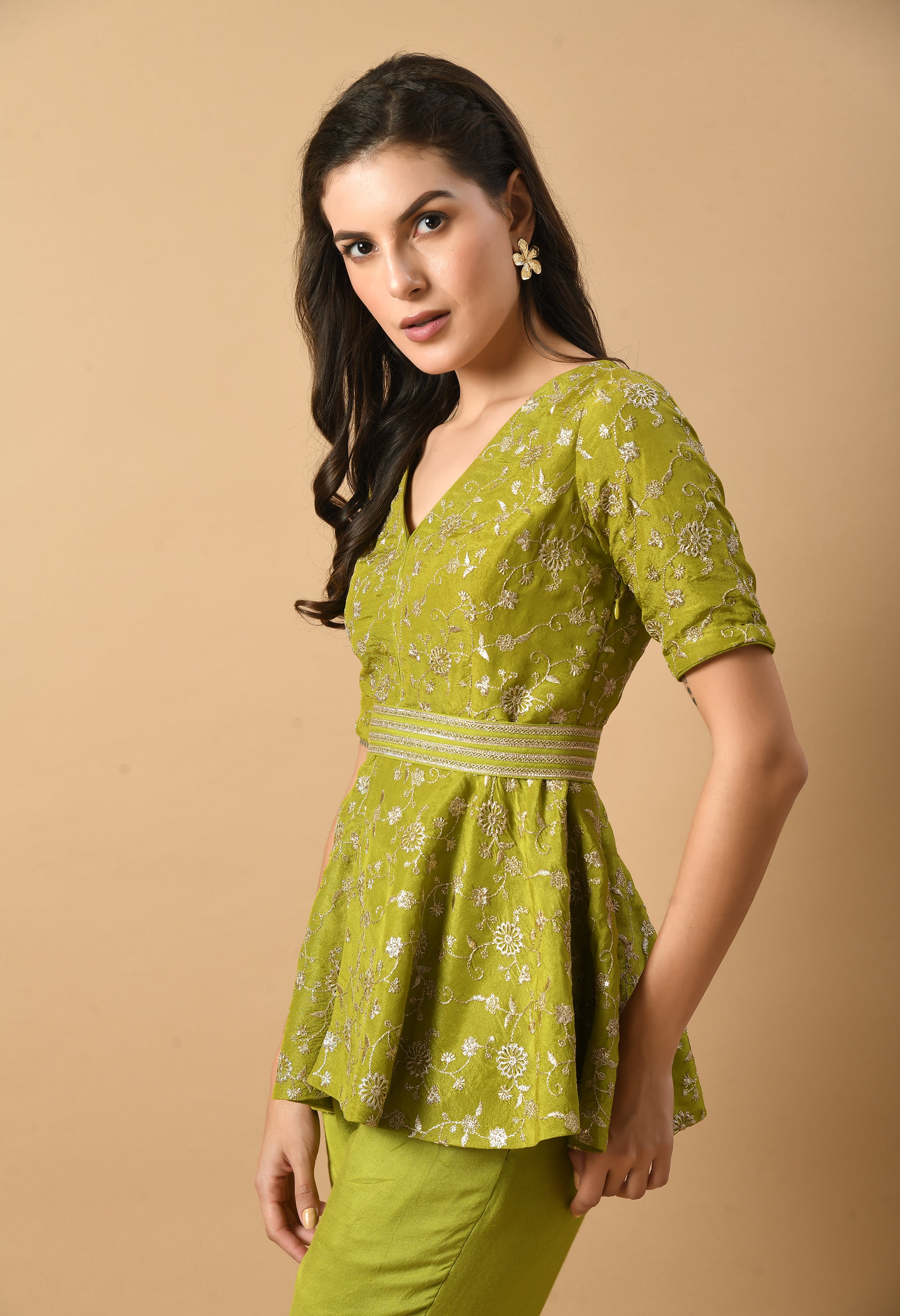 Green peplum Co-ord Set