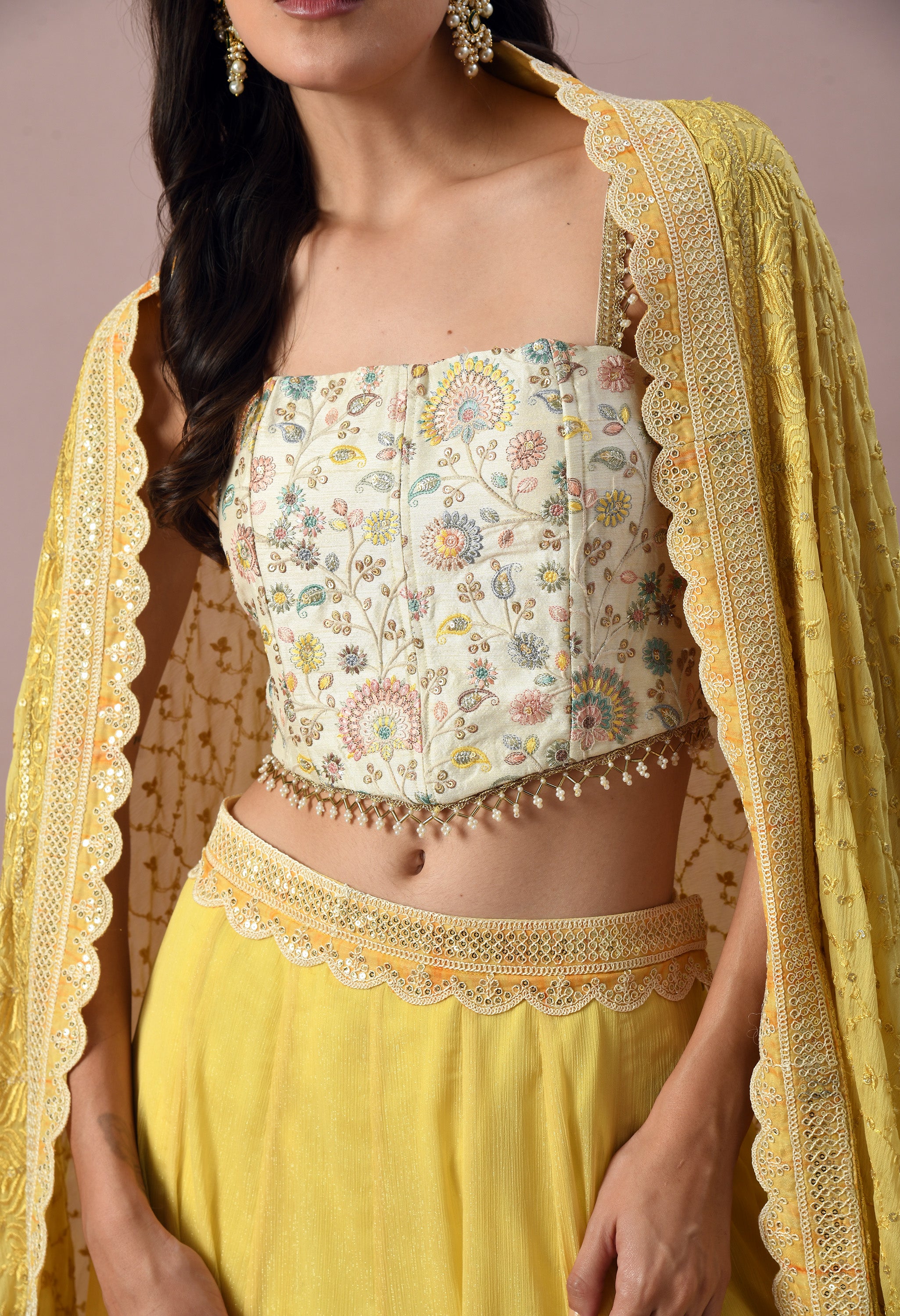 Yellow Shimmer Chiffon Lehenga