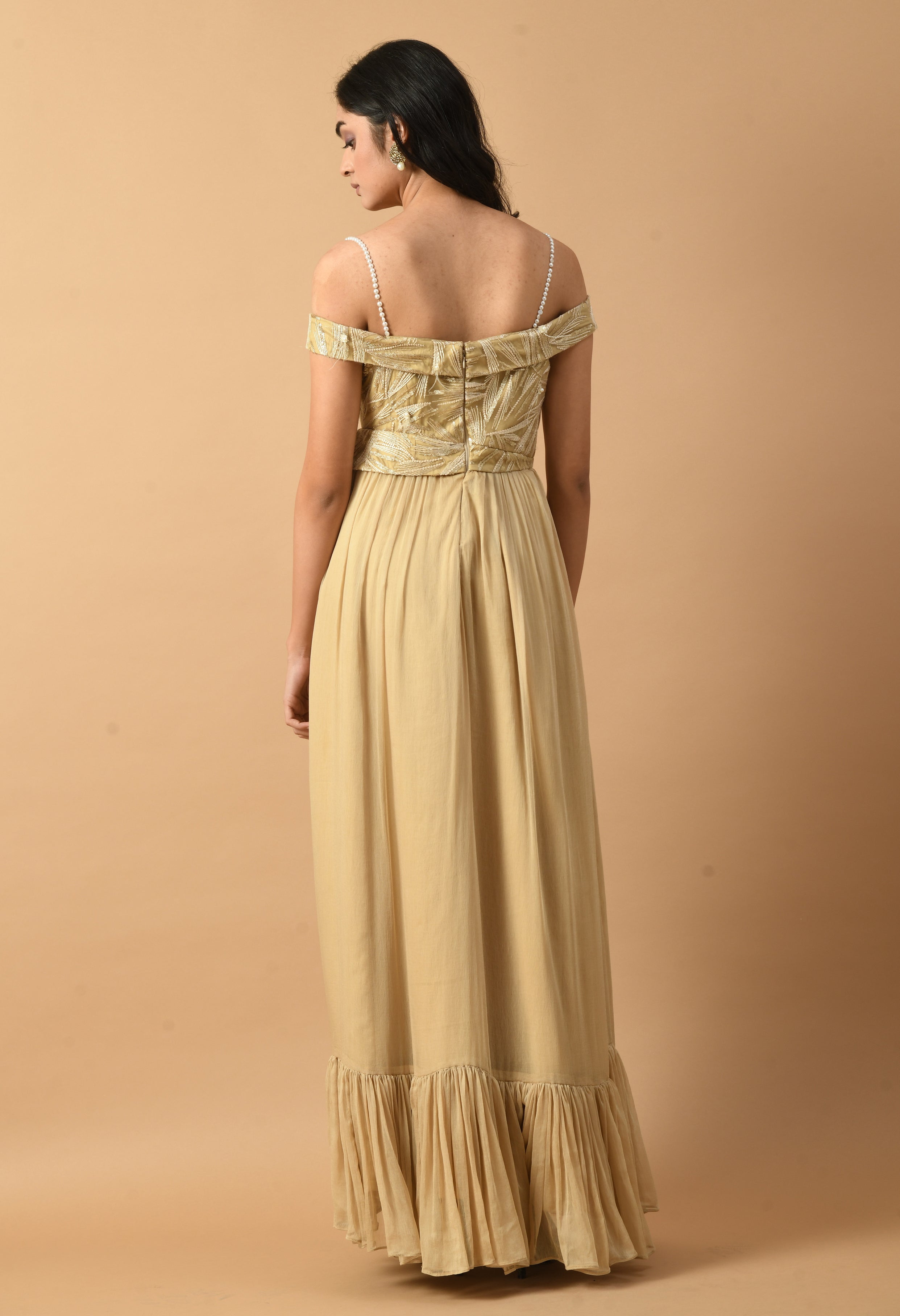 Beige Embroidered Chiffon Dress