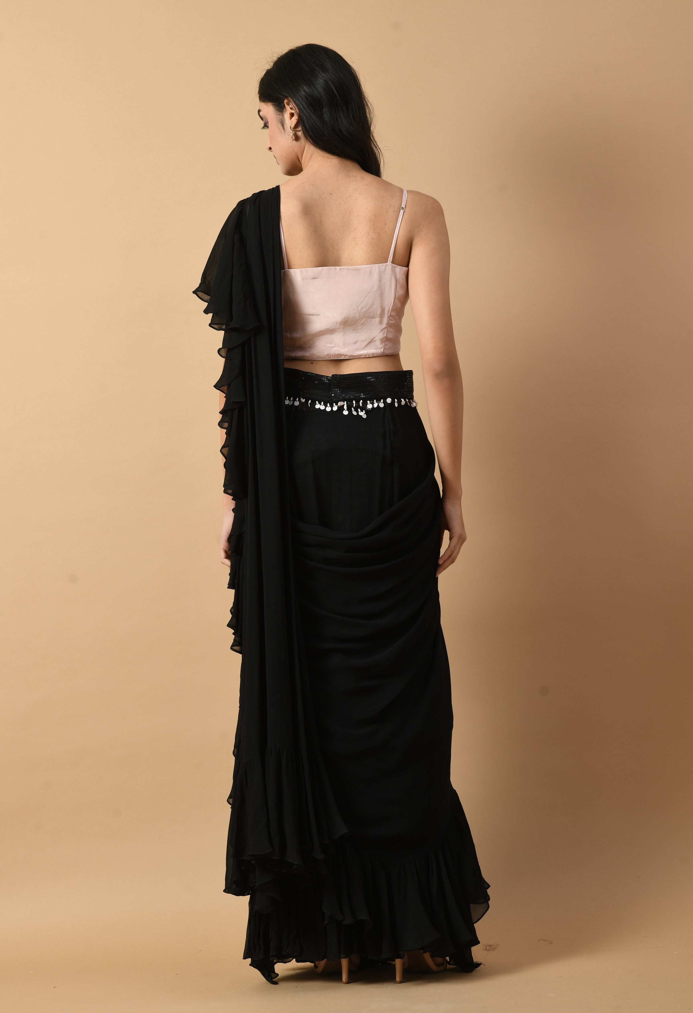 Black Georgette Drape Saree