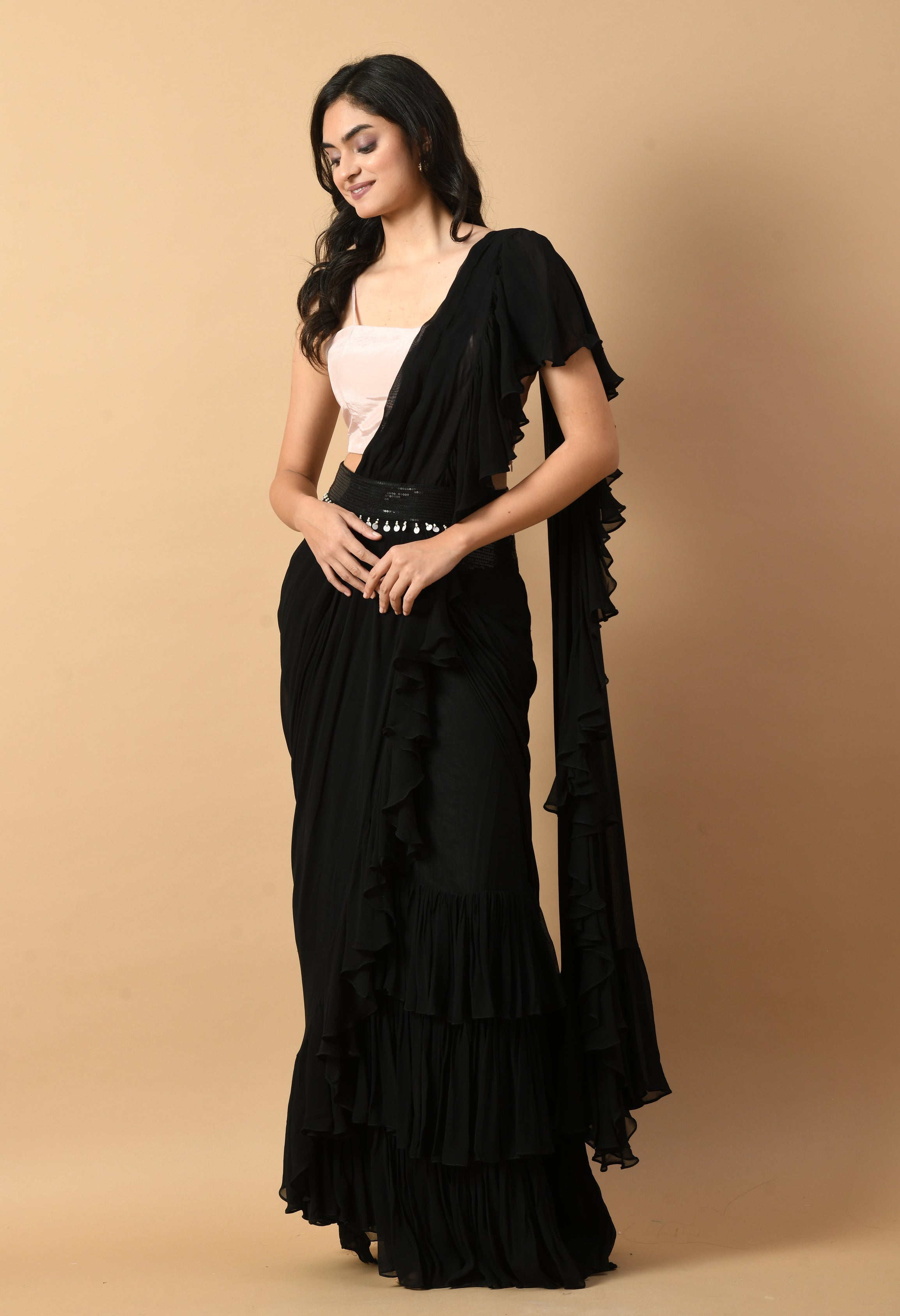 Black Georgette Drape Saree