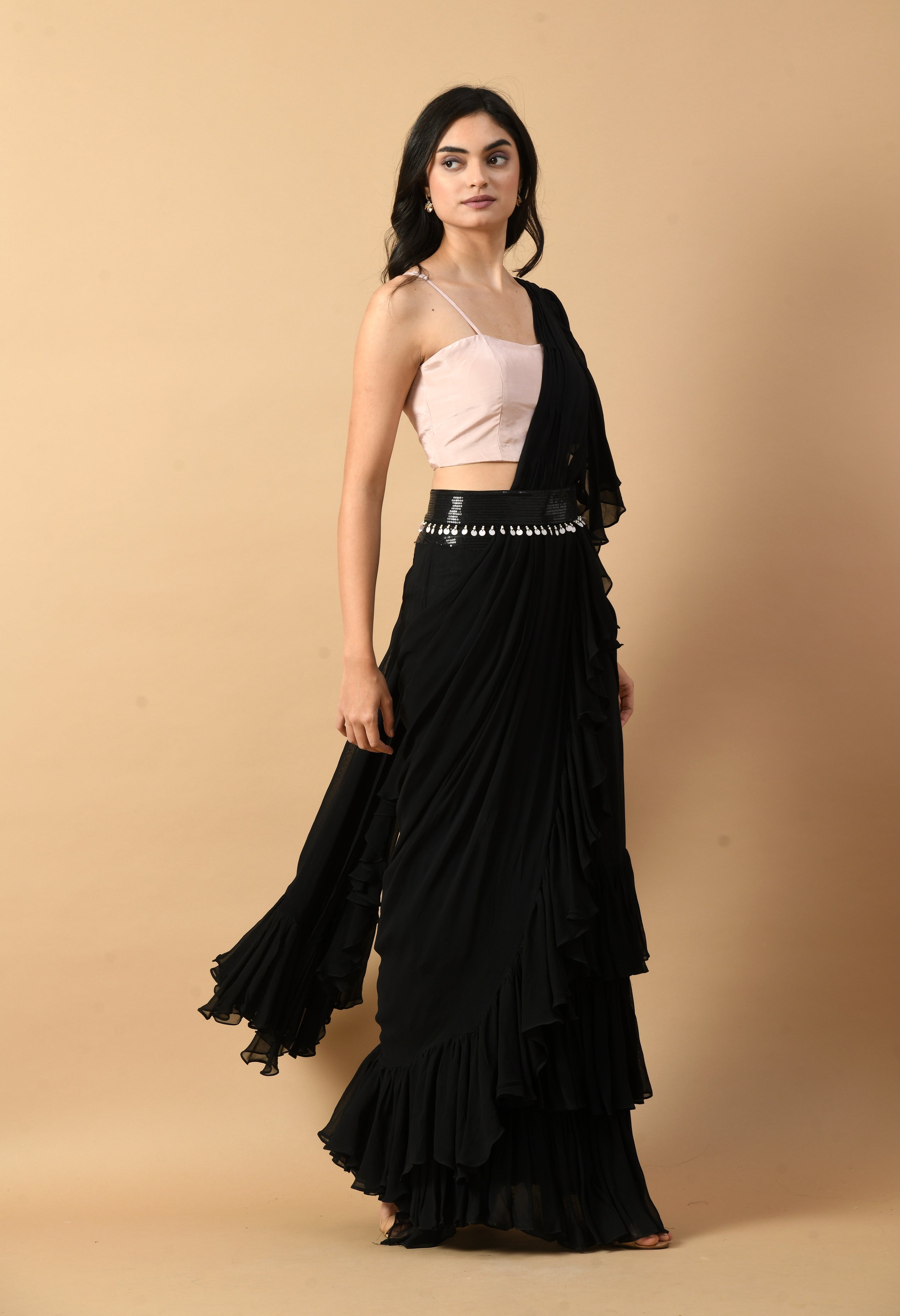 Black Georgette Drape Saree