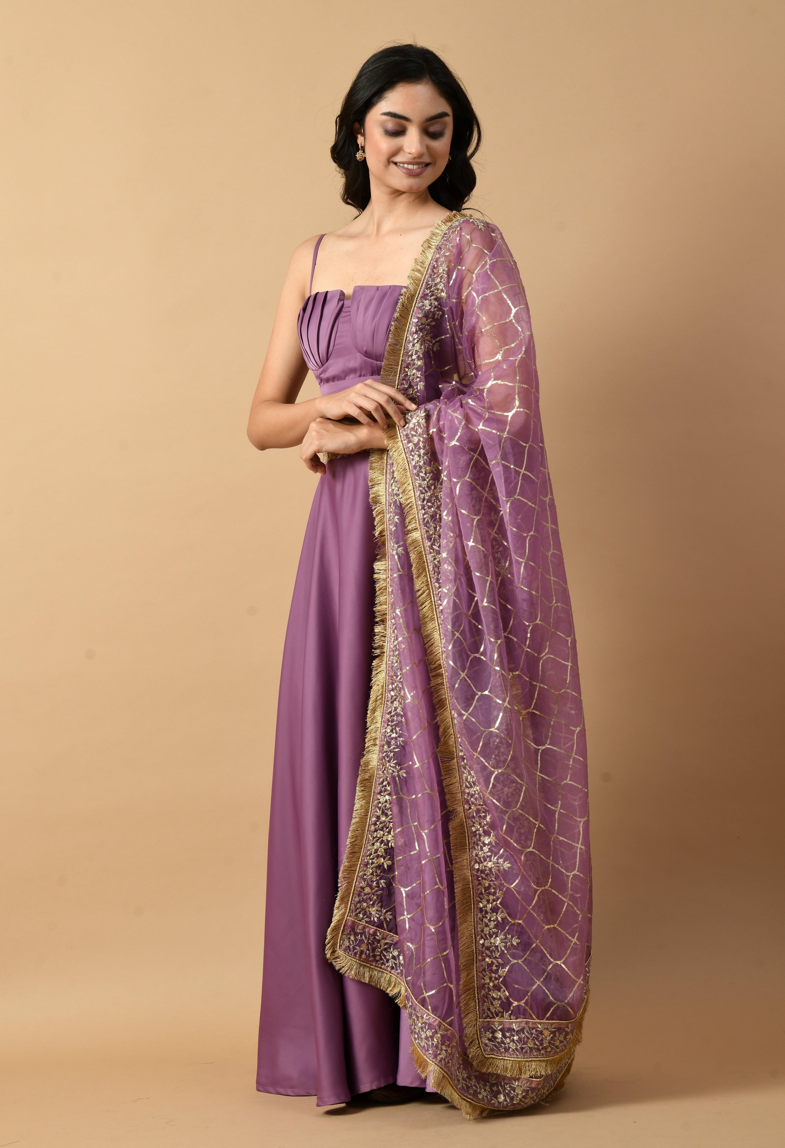 Purple Satin Corset Lehenga Set