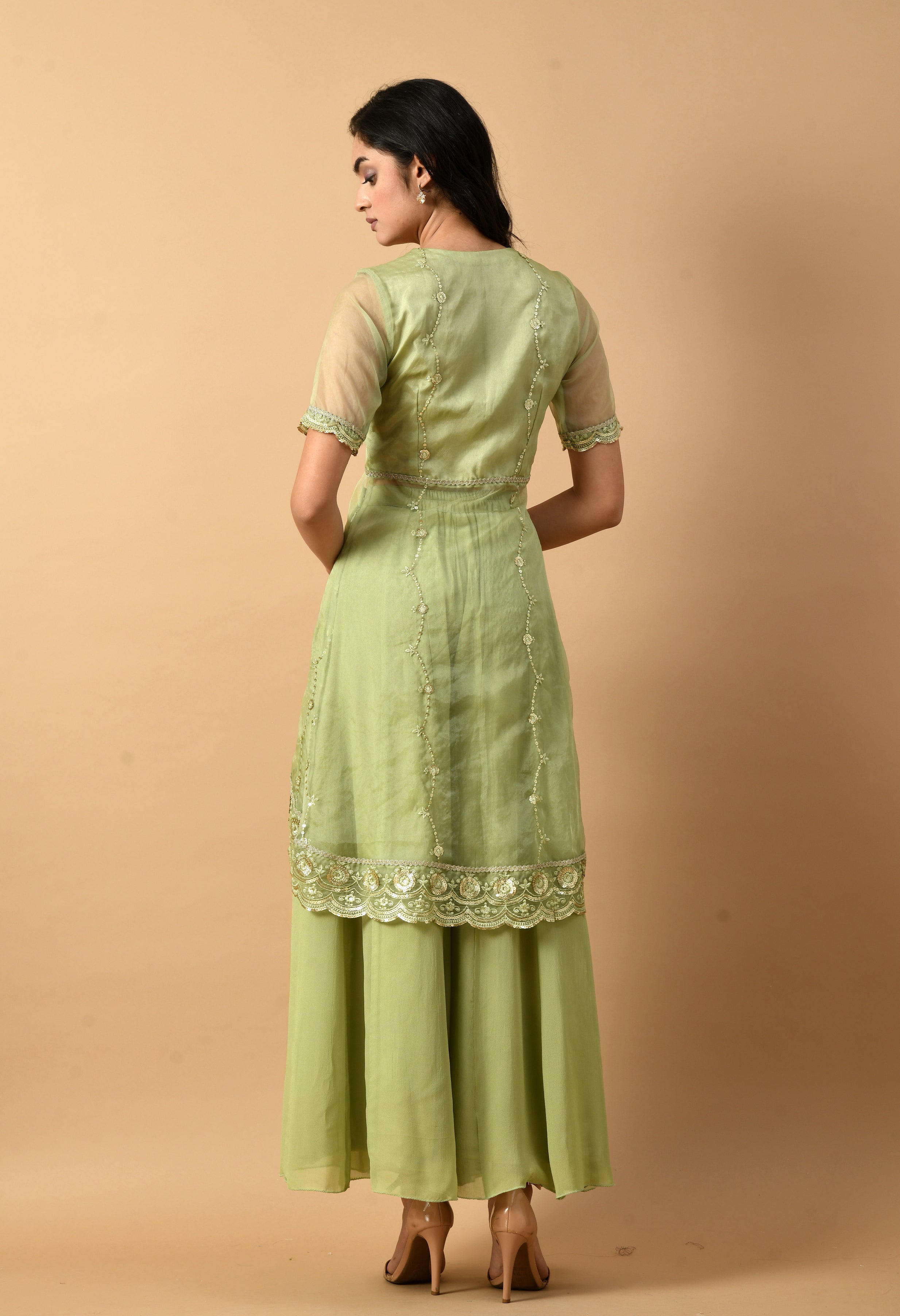 Green A Line Kurta with Sharara