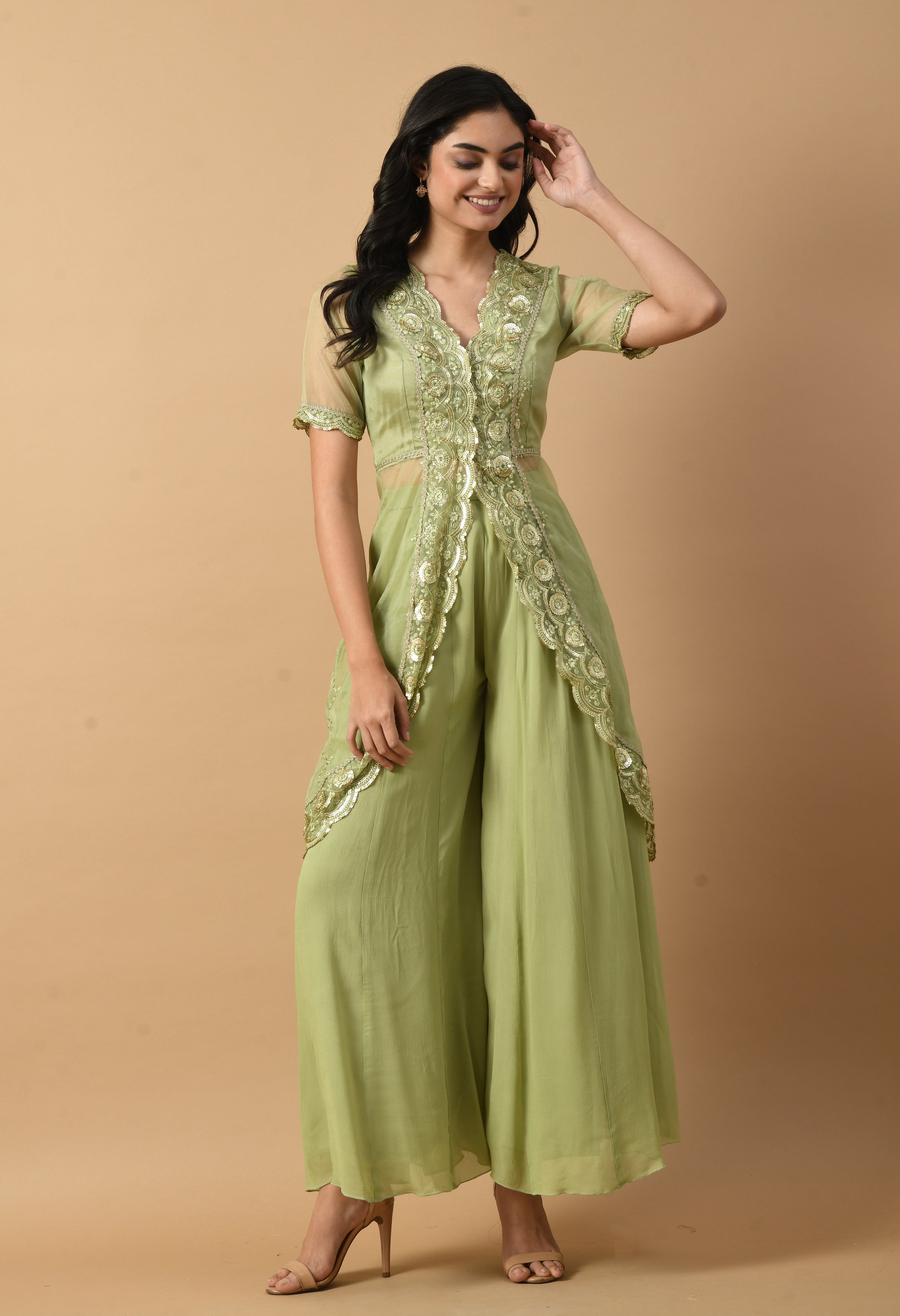 Green A Line Kurta with Sharara