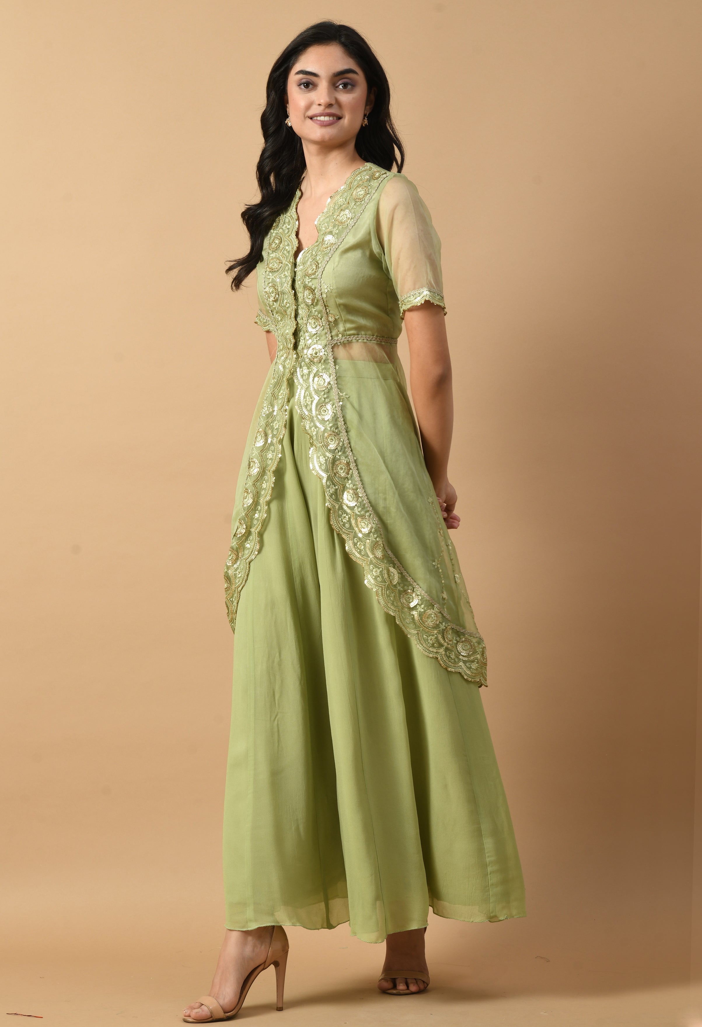 Green A Line Kurta with Sharara